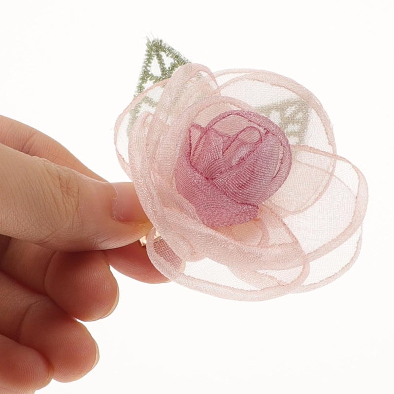 Cabilock Vintage Duckbill Hair Clip Dried Rose Flower Organza Accessory For Women - Image 3